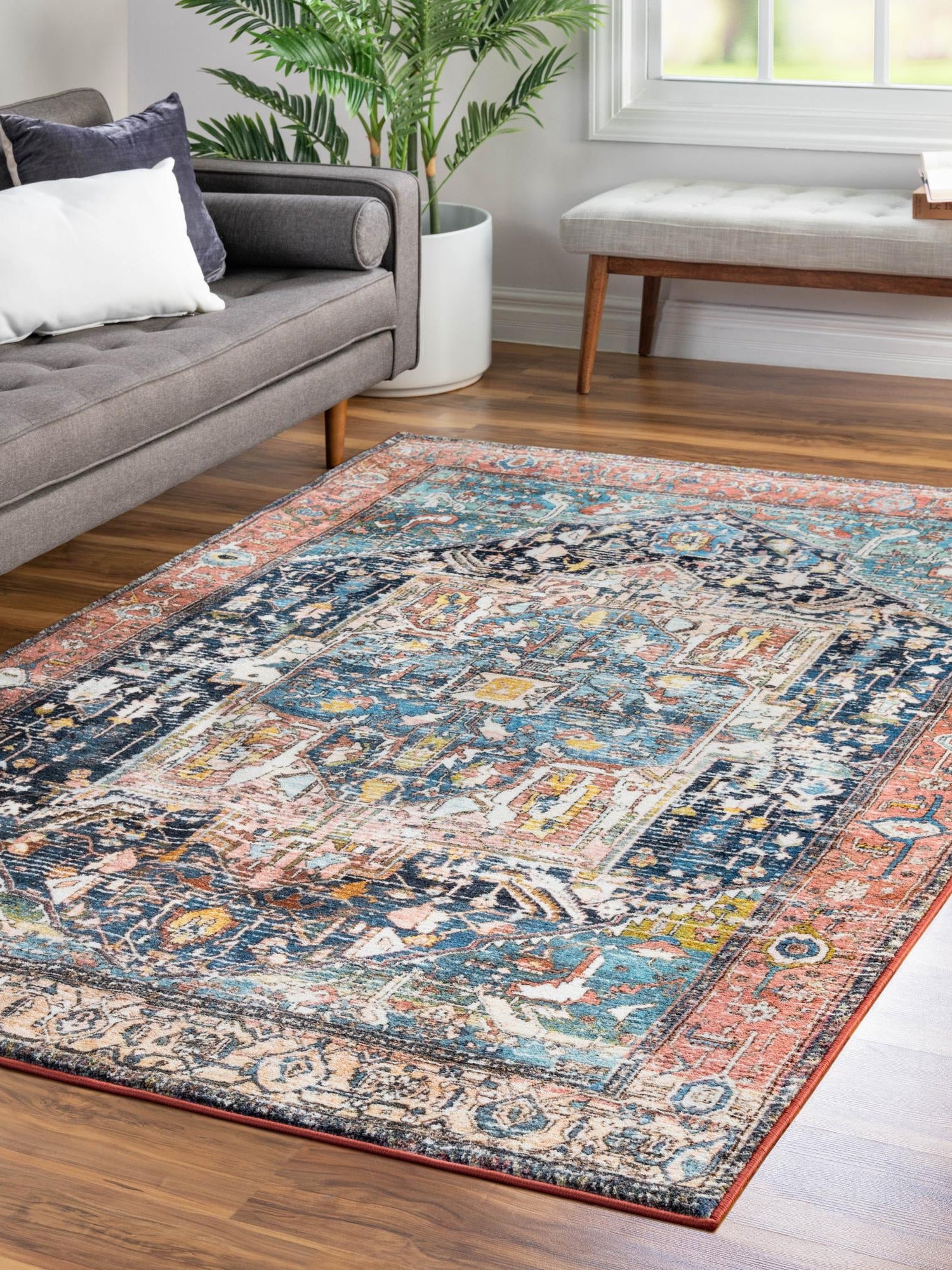 Washable Multicolor 7' 10 x 10' 4 Medina Rectangle Area Rug Easy to Clean Stain Resistant & Durable Polyester Classic Carpet for Home Decor & Design for Sale at Rug Engine