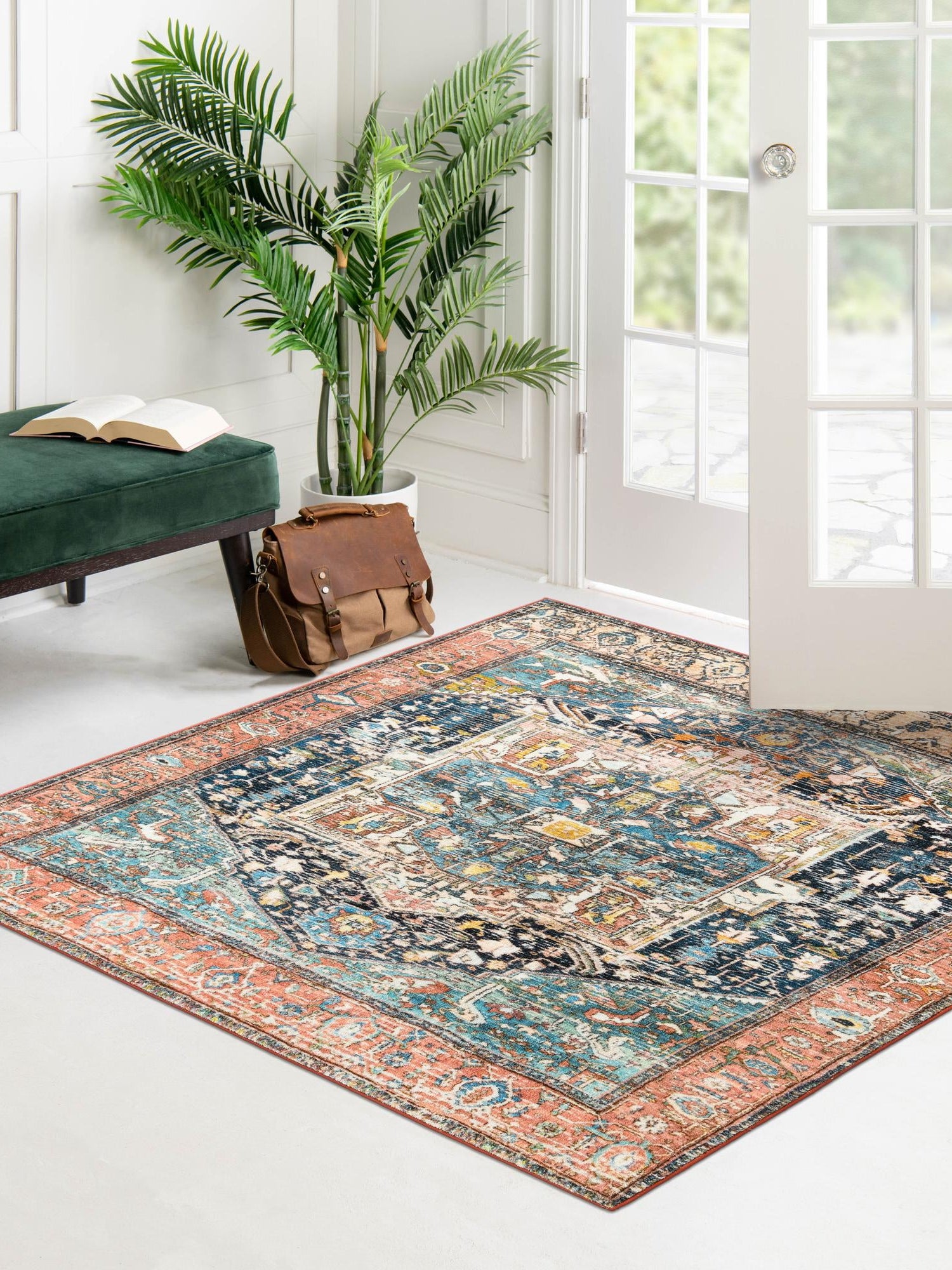 Washable Multicolor 5' 3 x 5' 3 Medina Square Area Rug Easy to Clean Stain Resistant & Durable Polyester Classic Carpet for Home Decor & Design for Sale at Rug Engine