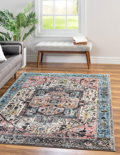 Powder Blue 7' x 9' Medina Washable Rectangle Rug
