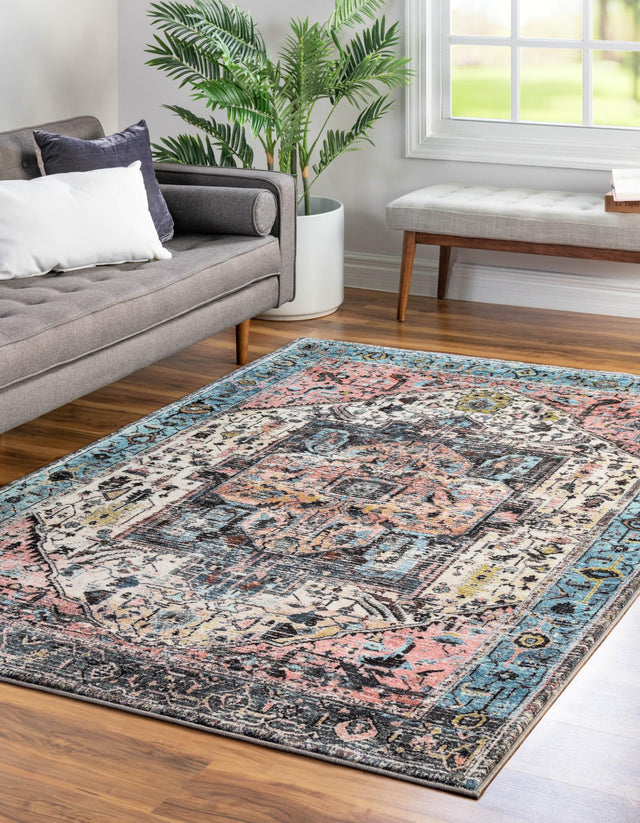 Powder Blue 7' x 9' Medina Washable Rectangle Rug