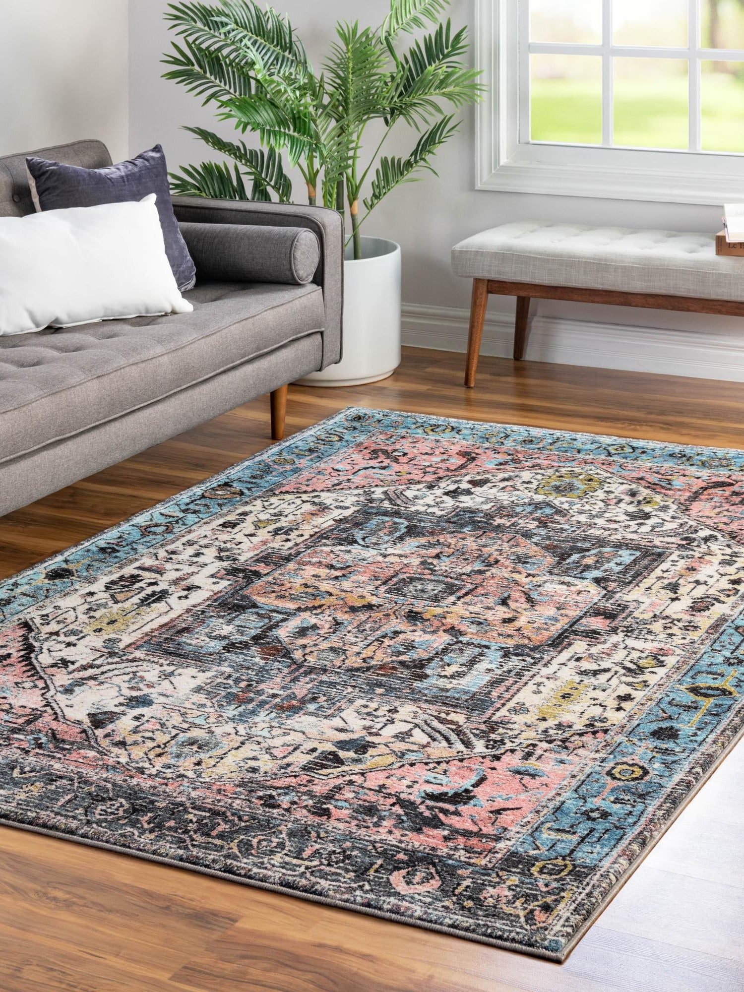Washable Powder Blue 7' 10 x 10' 4 Medina Rectangle Area Rug Easy to Clean Stain Resistant & Durable Polyester Classic Carpet for Home Decor & Design for Sale at Rug Engine