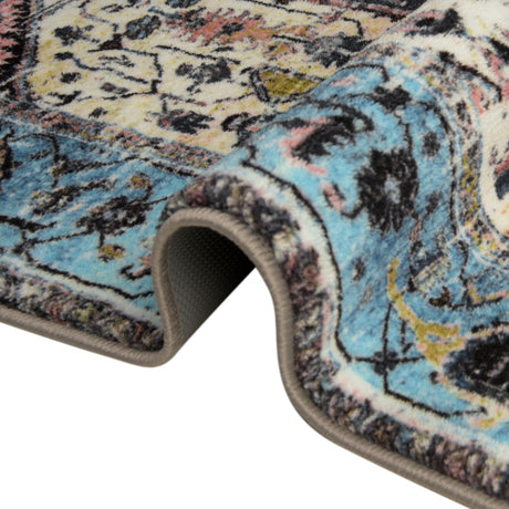 Washable Powder Blue 6' 7 x 9' Medina Rectangle Area Rug Easy to Clean Stain Resistant & Durable Polyester Classic Carpet for Home Decor & Design for Sale at Rug Engine