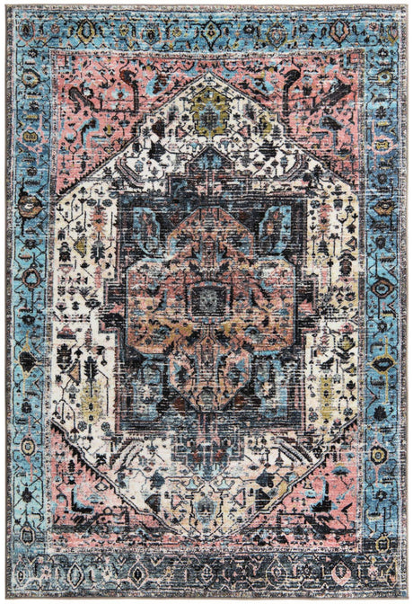 Powder Blue 5' 3 x 8' Medina Washable Rectangle Rug