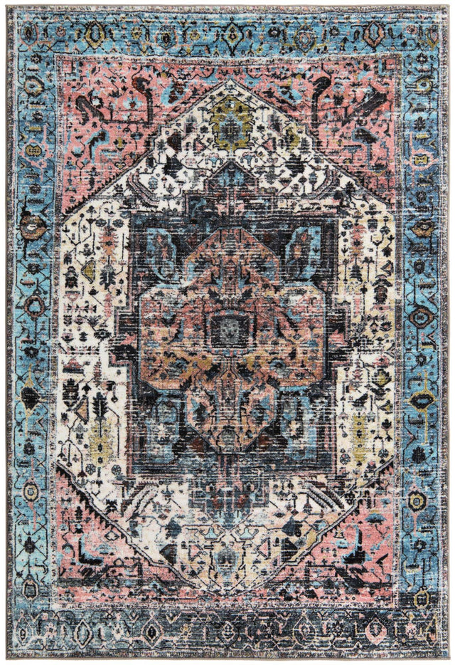 Powder Blue 5' 3 x 8' Medina Washable Rectangle Rug