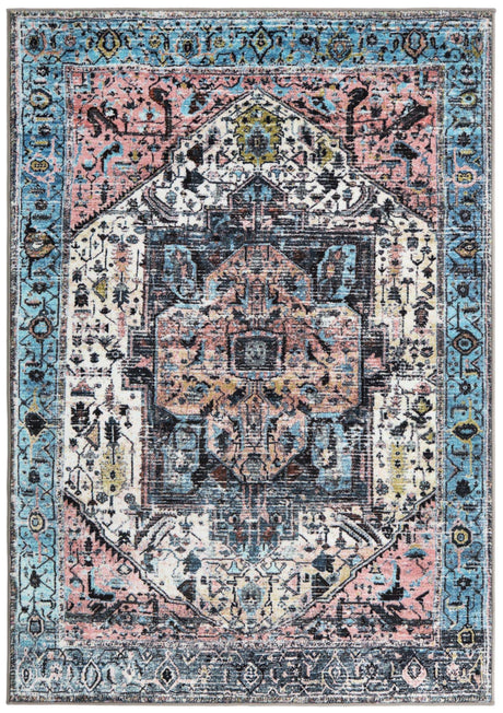 Powder Blue 4' 4 x 6' Medina Washable Rectangle Rug