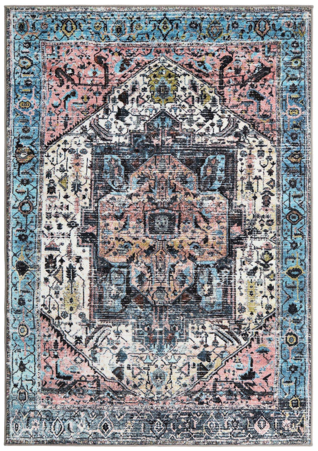 Powder Blue 4' 4 x 6' Medina Washable Rectangle Rug