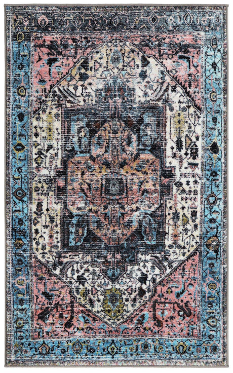 Powder Blue 3' 3 x 5' 3 Medina Washable Rectangle Rug