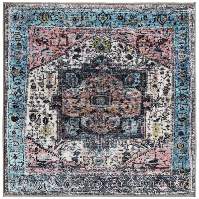 Powder Blue 3' 3 x 3' 3 Medina Washable Square Rug