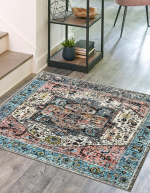 Powder Blue 8' x 8' Medina Washable Square Rug