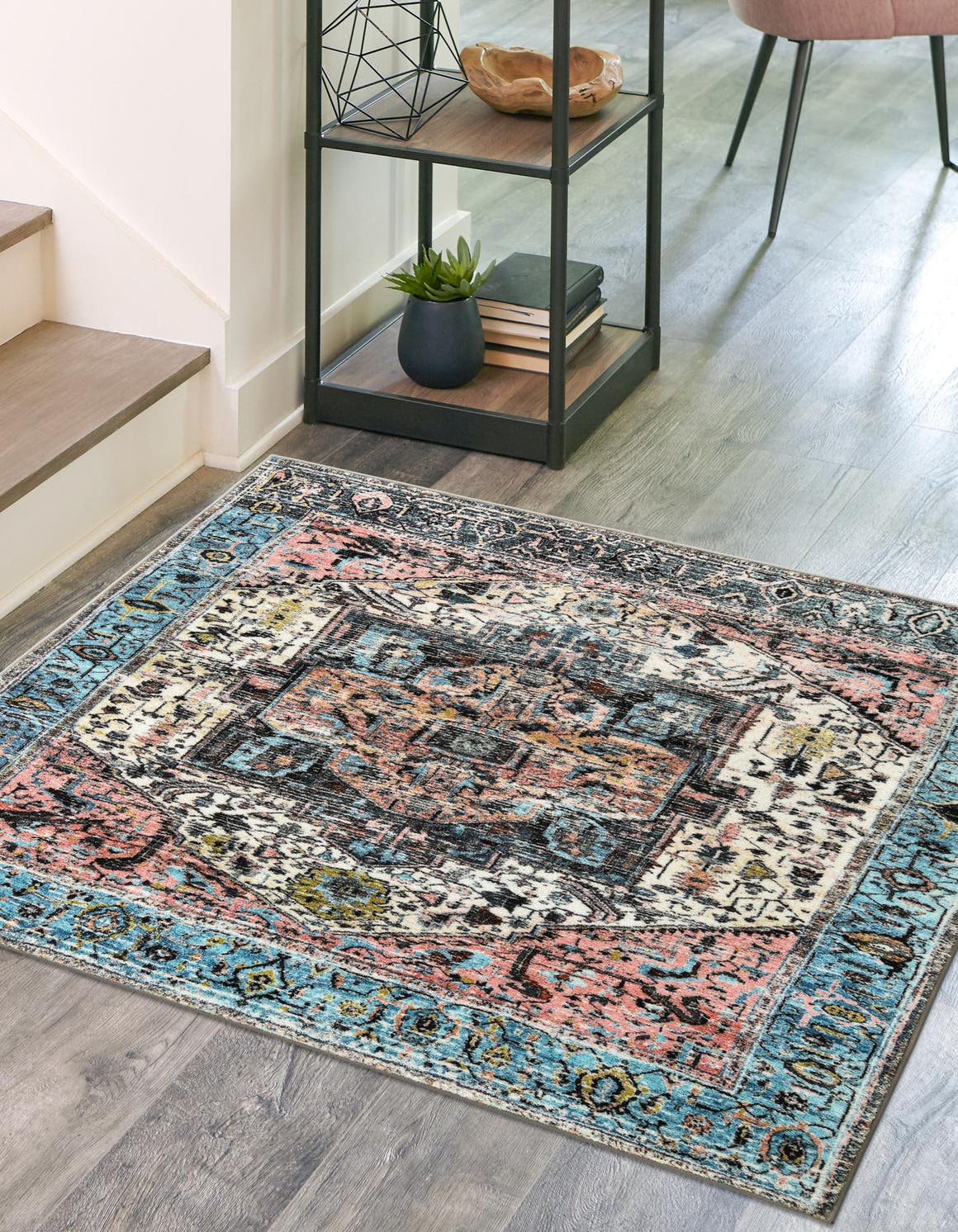 Washable Powder Blue 3' 3 x 3' 3 Medina Square Area Rug Easy to Clean Stain Resistant & Durable Polyester Classic Carpet for Home Decor & Design for Sale at Rug Engine
