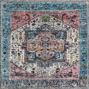 Powder Blue 8' x 8' Medina Washable Square Rug