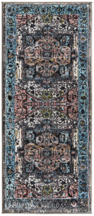 Powder Blue 2' 2 x 5' Medina Washable Runner Rug