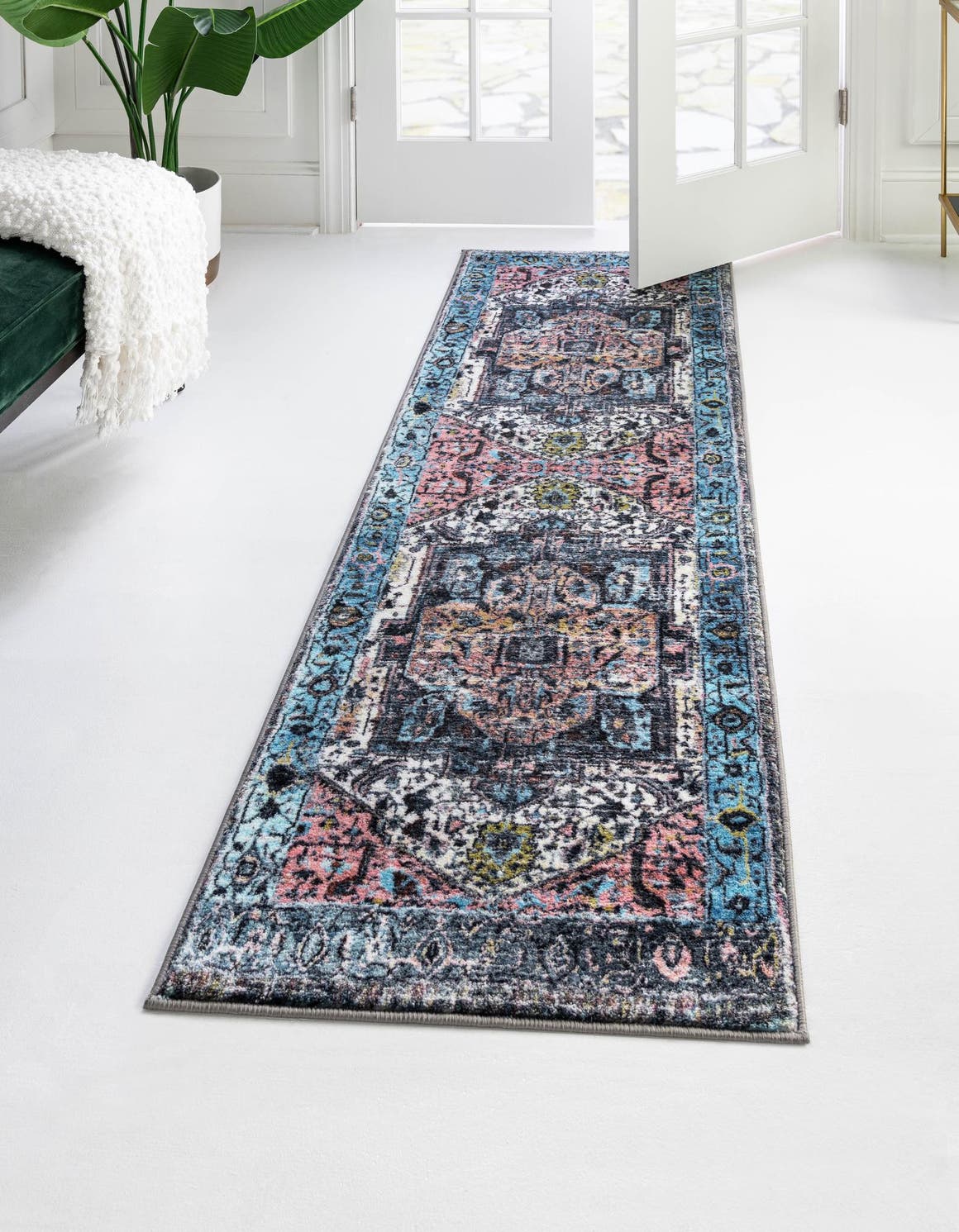 Washable Powder Blue 2' 2 x 7' 10 Medina Runner Area Rug Easy to Clean Stain Resistant & Durable Polyester Classic Carpet for Home Decor & Design for Sale at Rug Engine