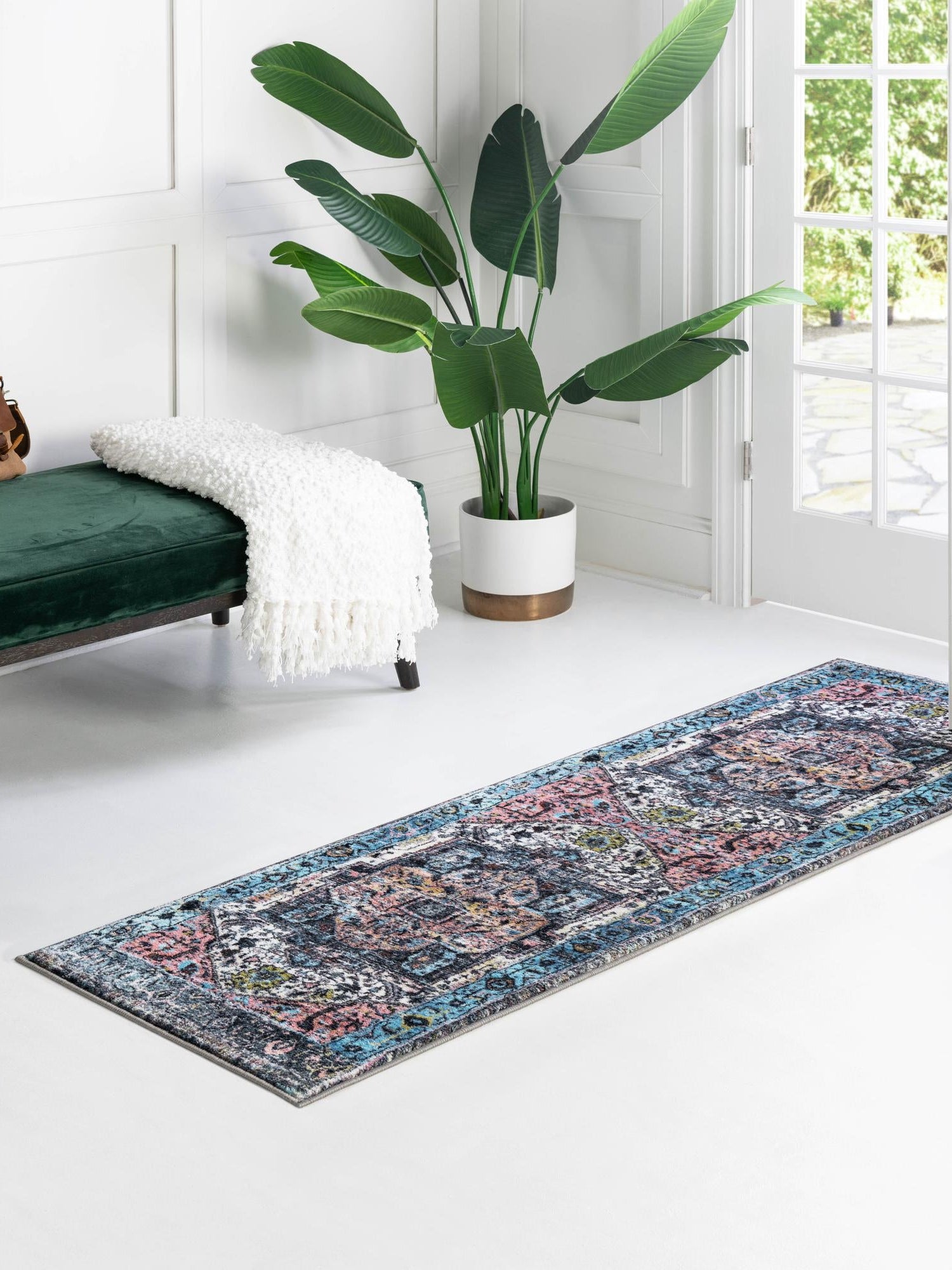 Washable Powder Blue 2' 2 x 5' Medina Runner Area Rug Easy to Clean Stain Resistant & Durable Polyester Classic Carpet for Home Decor & Design for Sale at Rug Engine