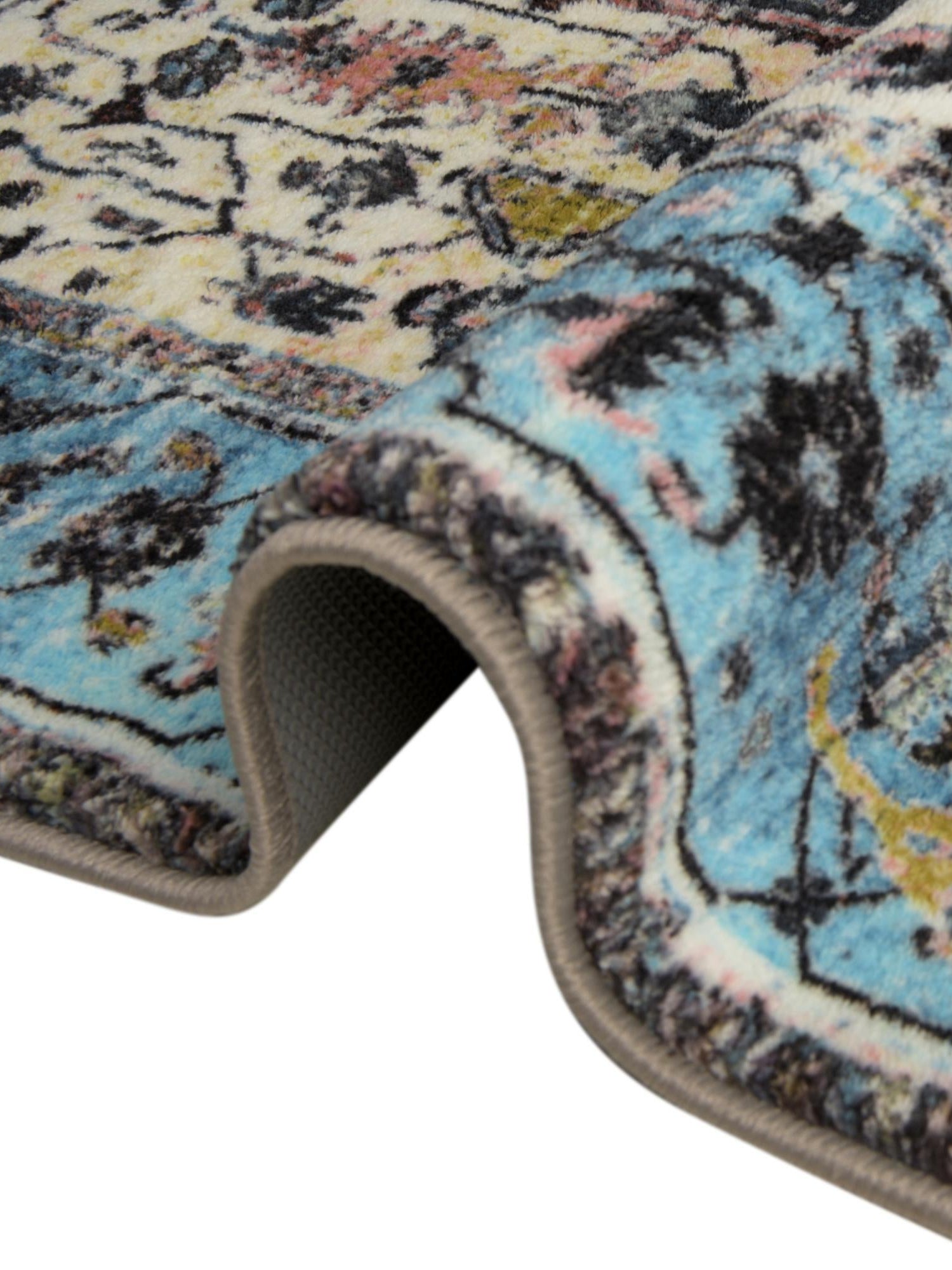 Washable Powder Blue 2' 2 x 10' Medina Runner Area Rug Easy to Clean Stain Resistant & Durable Polyester Classic Carpet for Home Decor & Design for Sale at Rug Engine