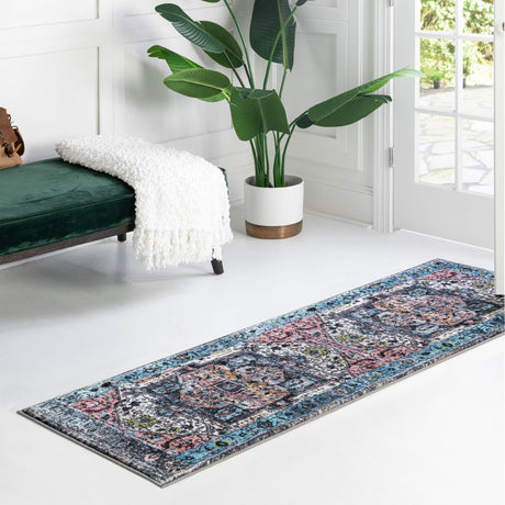 Washable Powder Blue 2' 7 x 13' Medina Runner Area Rug Easy to Clean Stain Resistant & Durable Polyester Classic Carpet for Home Decor & Design for Sale at Rug Engine