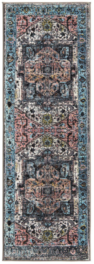 Powder Blue 2' 2 x 6' Medina Washable Runner Rug