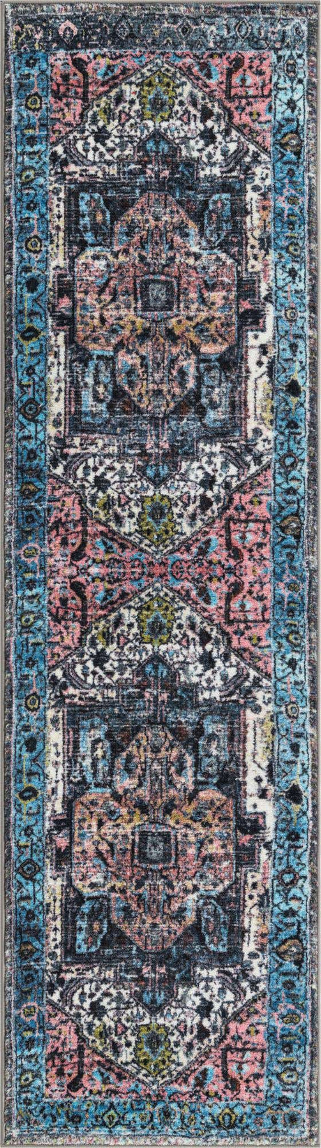 Powder Blue 2' 2 x 8' Medina Washable Runner Rug