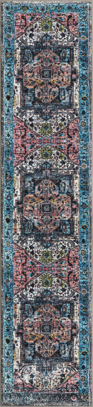 Powder Blue 2' 2 x 10' Medina Washable Runner Rug