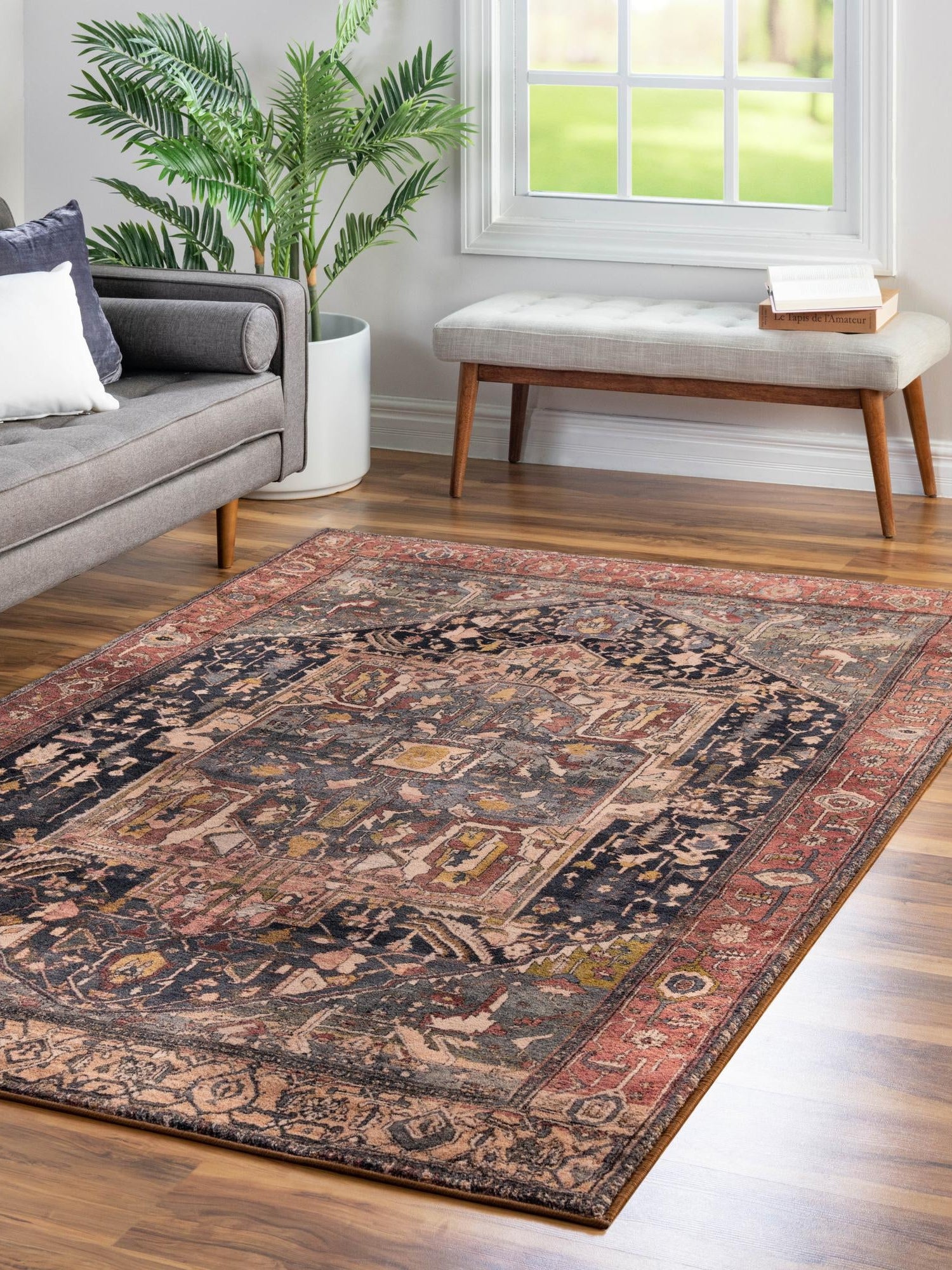 Washable Muted Rust 7' 10 x 10' 4 Medina Rectangle Area Rug Easy to Clean Stain Resistant & Durable Polyester Classic Carpet for Home Decor & Design for Sale at Rug Engine