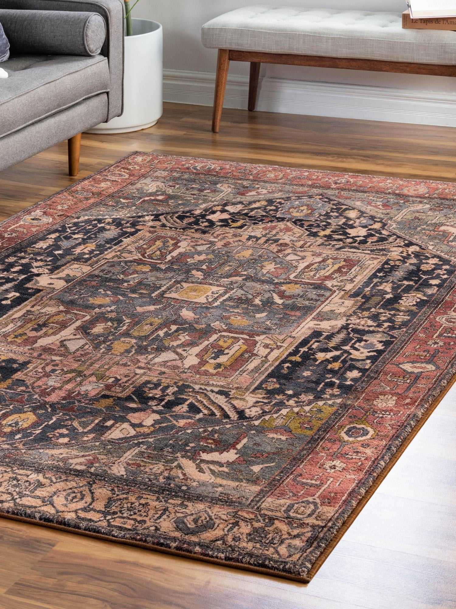 Washable Muted Rust 7' 10 x 10' 4 Medina Rectangle Area Rug Easy to Clean Stain Resistant & Durable Polyester Classic Carpet for Home Decor & Design for Sale at Rug Engine