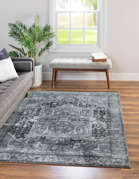 Steel Gray 5' 3 x 8' Medina Washable Rectangle Rug