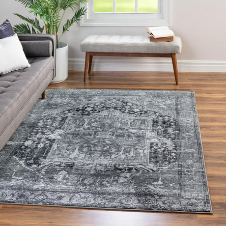 Washable Steel Gray 7' 10 x 10' 4 Medina Rectangle Area Rug Easy to Clean Stain Resistant & Durable Polyester Classic Carpet for Home Decor & Design for Sale at Rug Engine