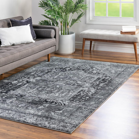 Washable Steel Gray 7' 10 x 10' 4 Medina Rectangle Area Rug Easy to Clean Stain Resistant & Durable Polyester Classic Carpet for Home Decor & Design for Sale at Rug Engine