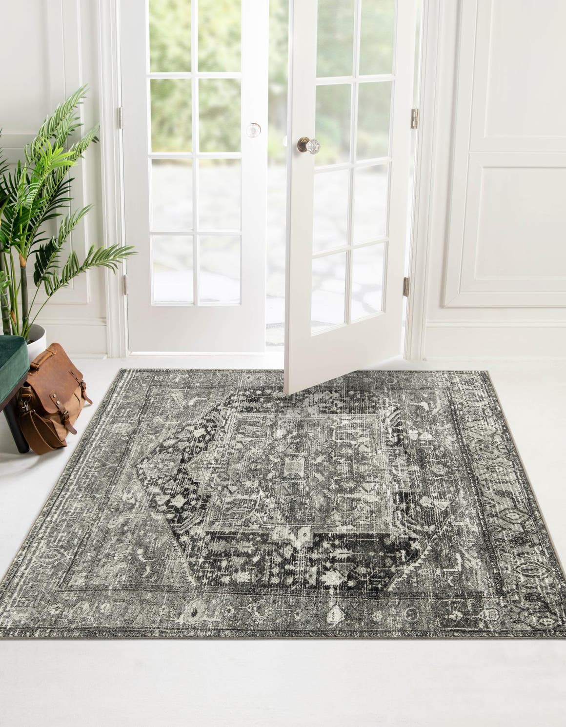 Washable Steel Gray 5' 3 x 5' 3 Medina Square Area Rug Easy to Clean Stain Resistant & Durable Polyester Classic Carpet for Home Decor & Design for Sale at Rug Engine