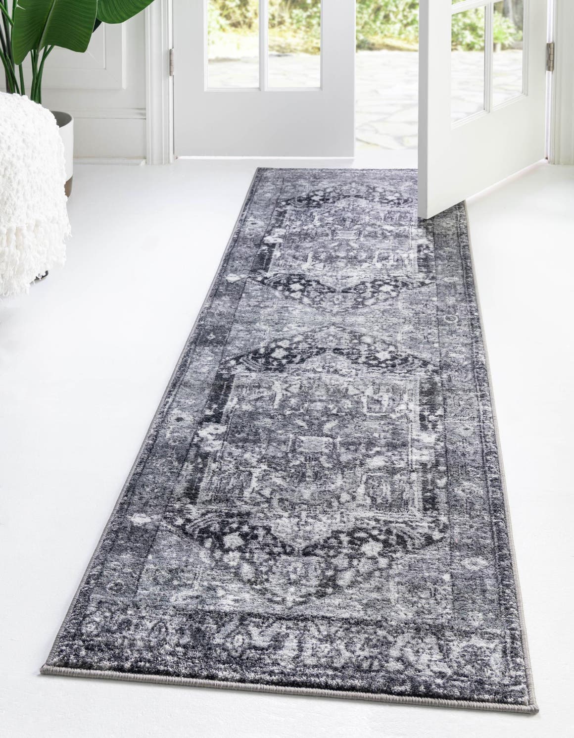 Washable Steel Gray 2' 2 x 7' 10 Medina Runner Area Rug Easy to Clean Stain Resistant & Durable Polyester Classic Carpet for Home Decor & Design for Sale at Rug Engine