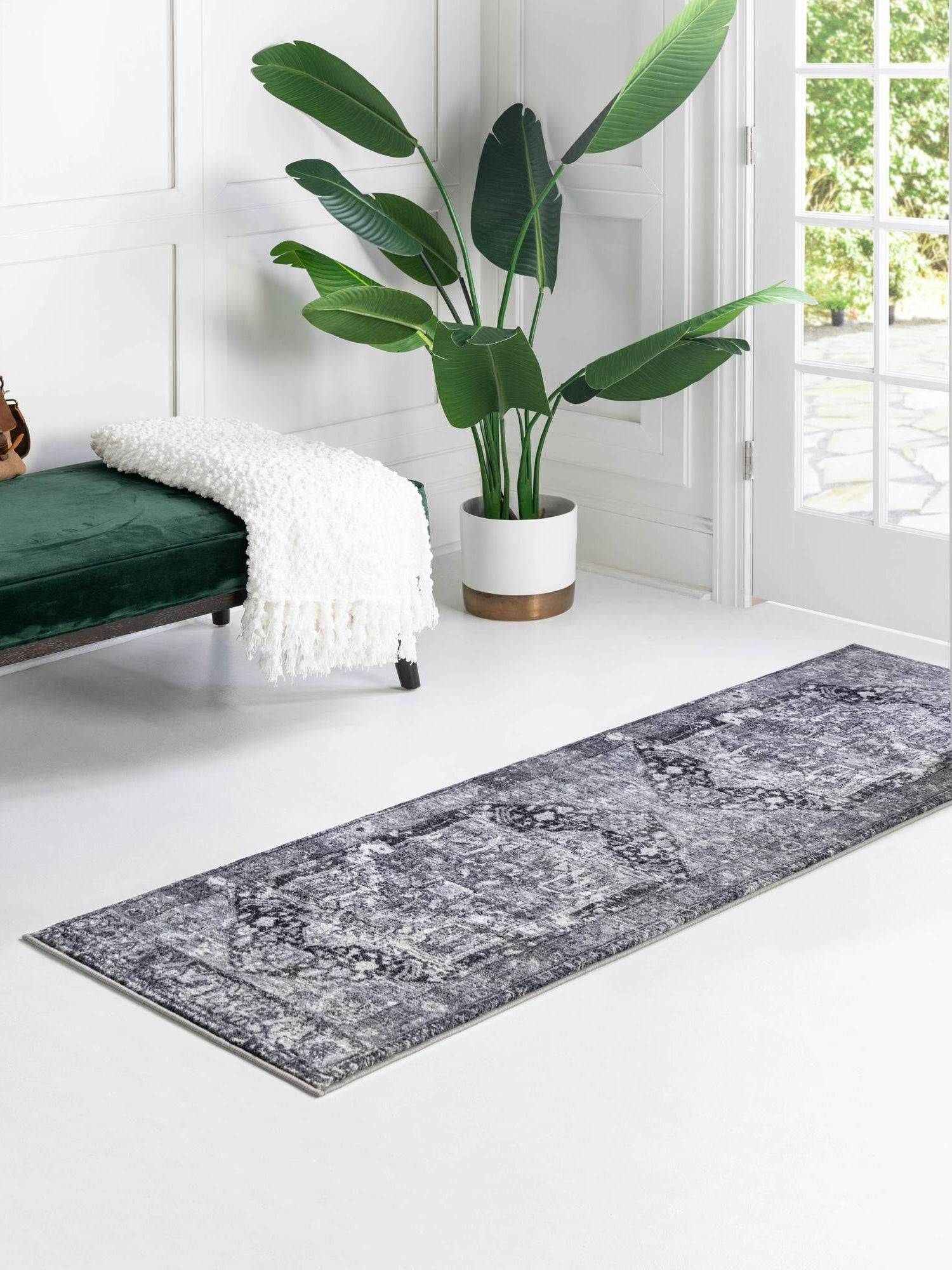 Washable Steel Gray 2' 2 x 6' Medina Runner Area Rug Easy to Clean Stain Resistant & Durable Polyester Classic Carpet for Home Decor & Design for Sale at Rug Engine
