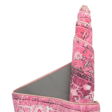 Washable Plumrose Pink 6' 7 x 9' Medina Rectangle Area Rug Easy to Clean Stain Resistant & Durable Polyester Classic Carpet for Home Decor & Design for Sale at Rug Engine