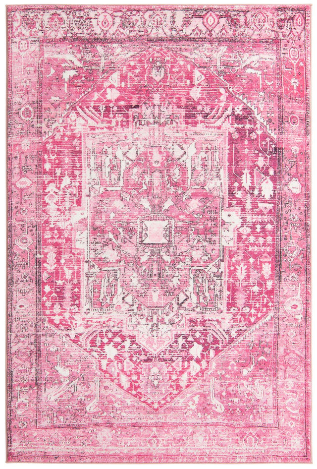 Plumrose Pink 5' 3 x 8' Medina Washable Rectangle Rug