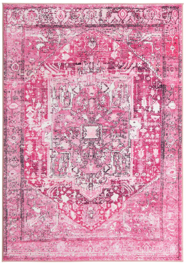 Plumrose Pink 4' 4 x 6' Medina Washable Rectangle Rug
