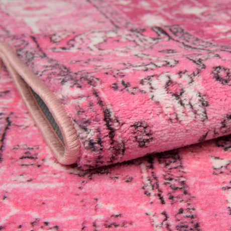 Washable Plumrose Pink 5' 3 x 5' 3 Medina Square Area Rug Easy to Clean Stain Resistant & Durable Polyester Classic Carpet for Home Decor & Design for Sale at Rug Engine