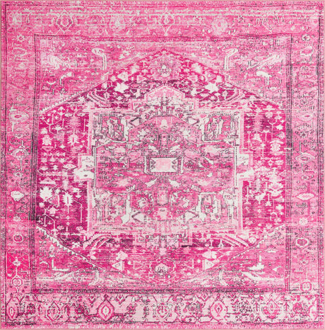 Plumrose Pink 8' x 8' Medina Washable Square Rug