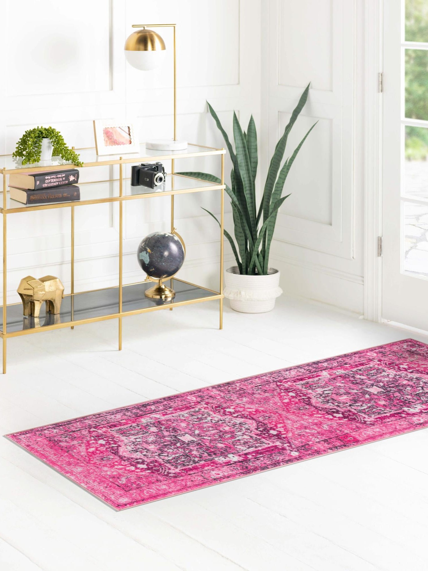 Washable Plumrose Pink 2' 2 x 10' Medina Runner Area Rug Easy to Clean Stain Resistant & Durable Polyester Classic Carpet for Home Decor & Design for Sale at Rug Engine