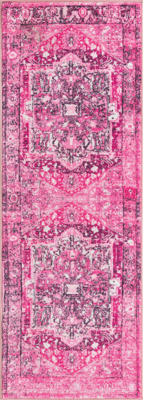 Plumrose Pink 2' 2 x 6' Medina Washable Runner Rug