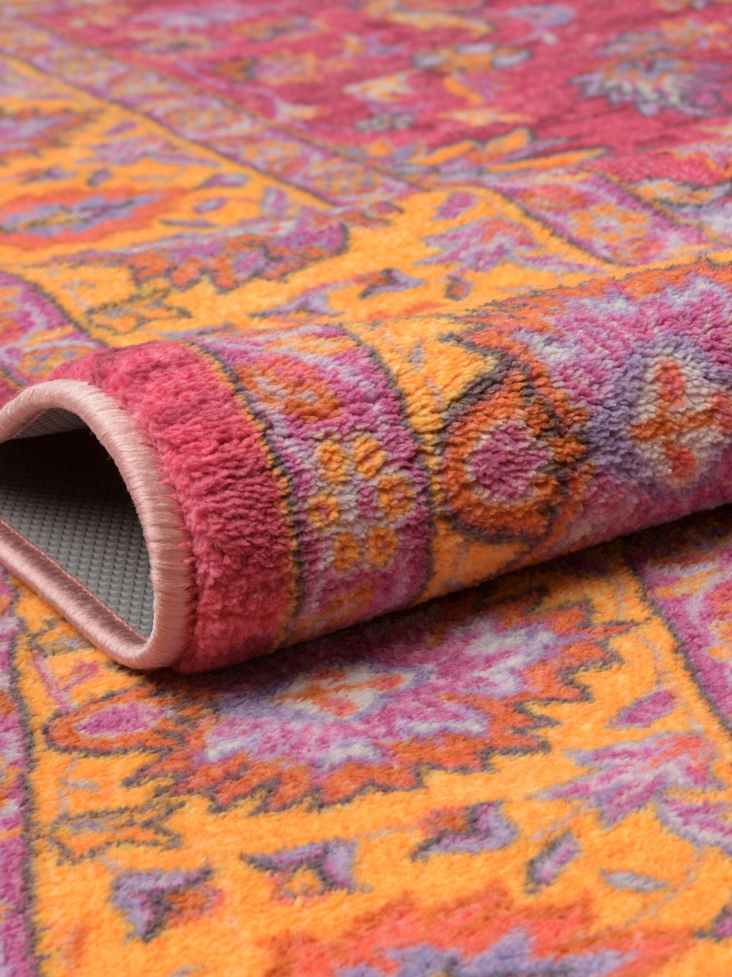 Washable Berry Pink 6' 7 x 9' Medina Rectangle Area Rug Easy to Clean Stain Resistant & Durable Polyester Classic Carpet for Home Decor & Design for Sale at Rug Engine