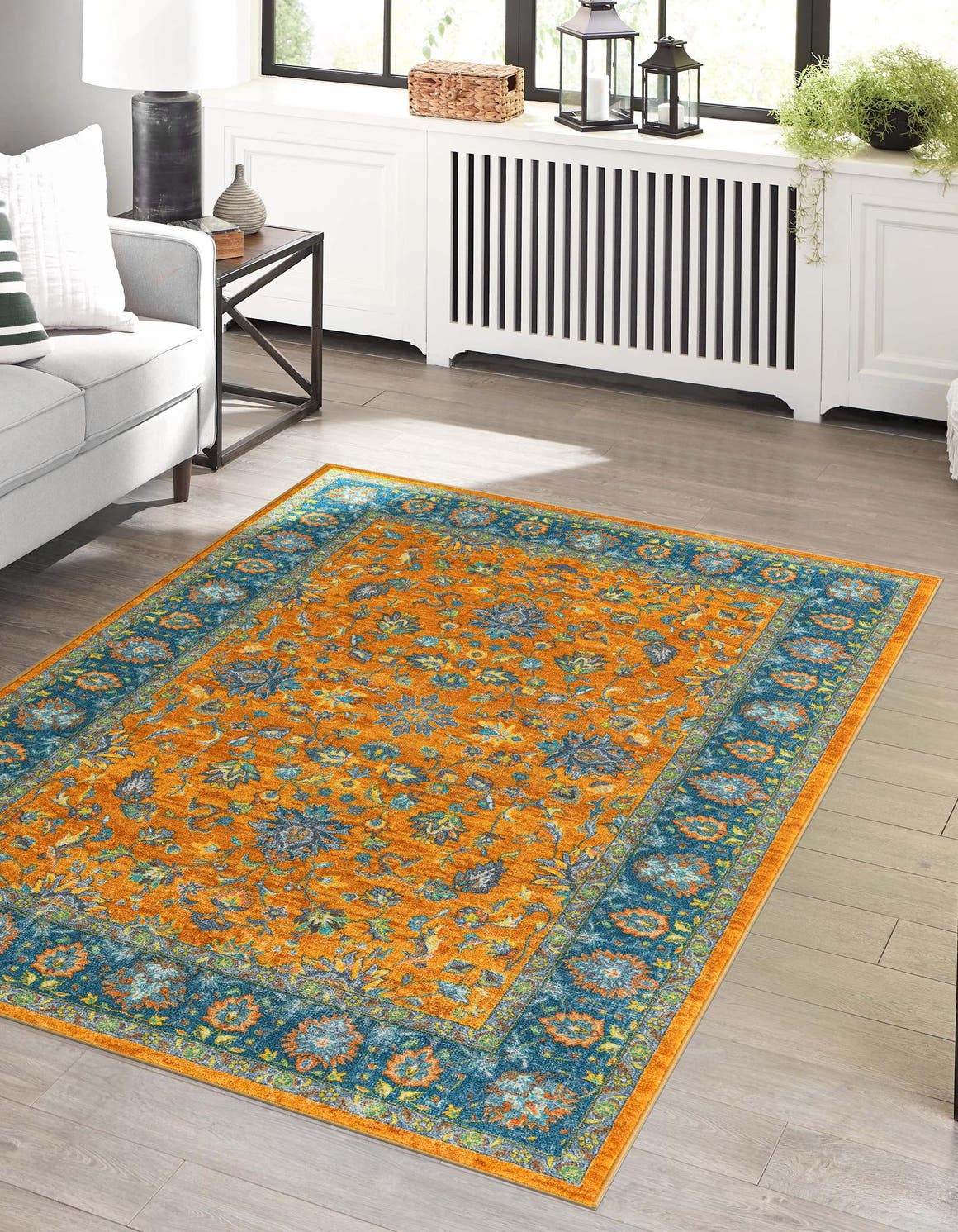 Washable Sunshine Yellow 6' 7 x 9' Medina Rectangle Area Rug Easy to Clean Stain Resistant & Durable Polyester Classic Carpet for Home Decor & Design for Sale at Rug Engine