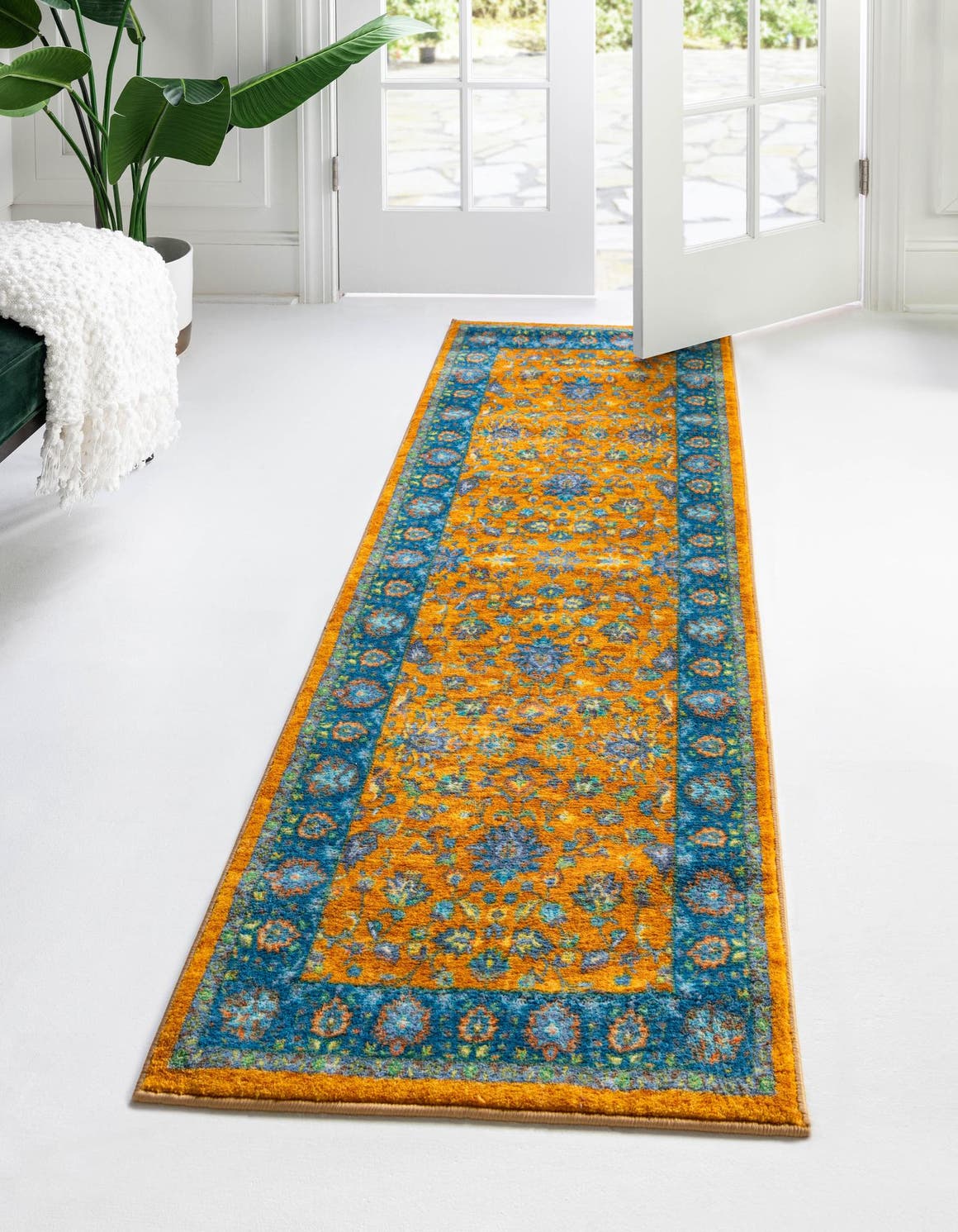 Washable Sunshine Yellow 2' 7 x 13' Medina Runner Area Rug Easy to Clean Stain Resistant & Durable Polyester Classic Carpet for Home Decor & Design for Sale at Rug Engine