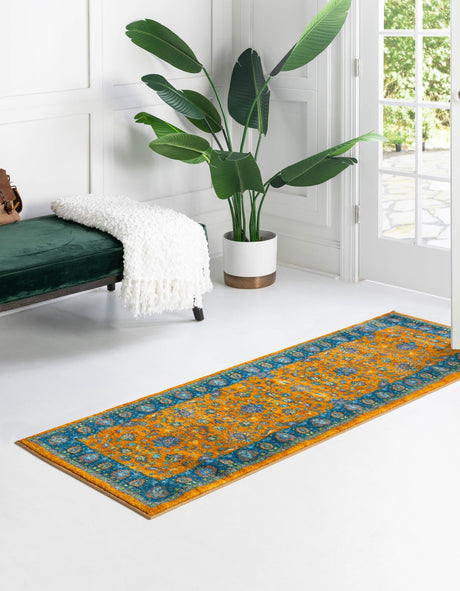 Washable Sunshine Yellow 2' 7 x 13' Medina Runner Area Rug Easy to Clean Stain Resistant & Durable Polyester Classic Carpet for Home Decor & Design for Sale at Rug Engine