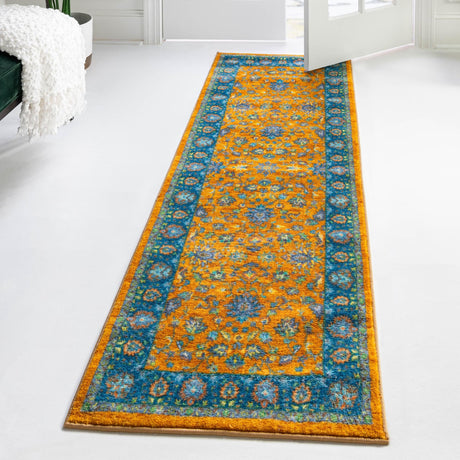 Washable Sunshine Yellow 2' 2 x 10' Medina Runner Area Rug Easy to Clean Stain Resistant & Durable Polyester Classic Carpet for Home Decor & Design for Sale at Rug Engine