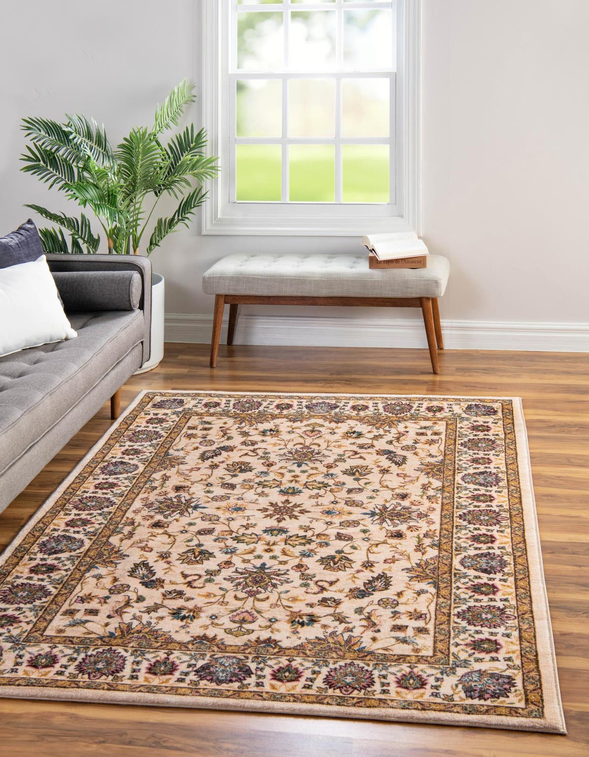 Washable Ivory 6' 7 x 9' Medina Rectangle Area Rug Easy to Clean Stain Resistant & Durable Polyester Classic Carpet for Home Decor & Design for Sale at Rug Engine