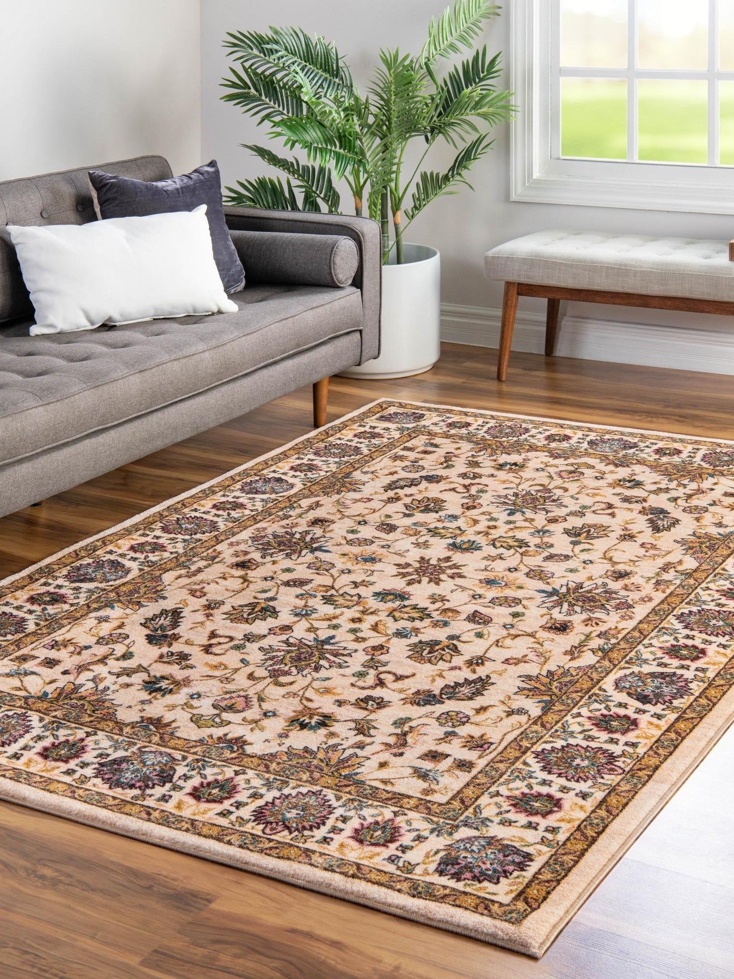 Washable Ivory 7' 10 x 10' 4 Medina Rectangle Area Rug Easy to Clean Stain Resistant & Durable Polyester Classic Carpet for Home Decor & Design for Sale at Rug Engine