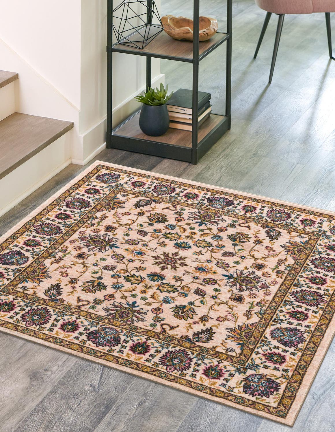 Washable Ivory 5' 3 x 5' 3 Medina Square Area Rug Easy to Clean Stain Resistant & Durable Polyester Classic Carpet for Home Decor & Design for Sale at Rug Engine