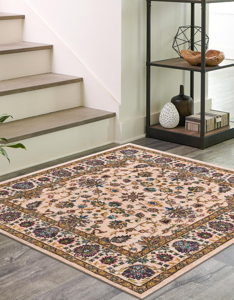 Washable Ivory 7' 10 x 7' 10 Medina Square Area Rug Easy to Clean Stain Resistant & Durable Polyester Classic Carpet for Home Decor & Design for Sale at Rug Engine