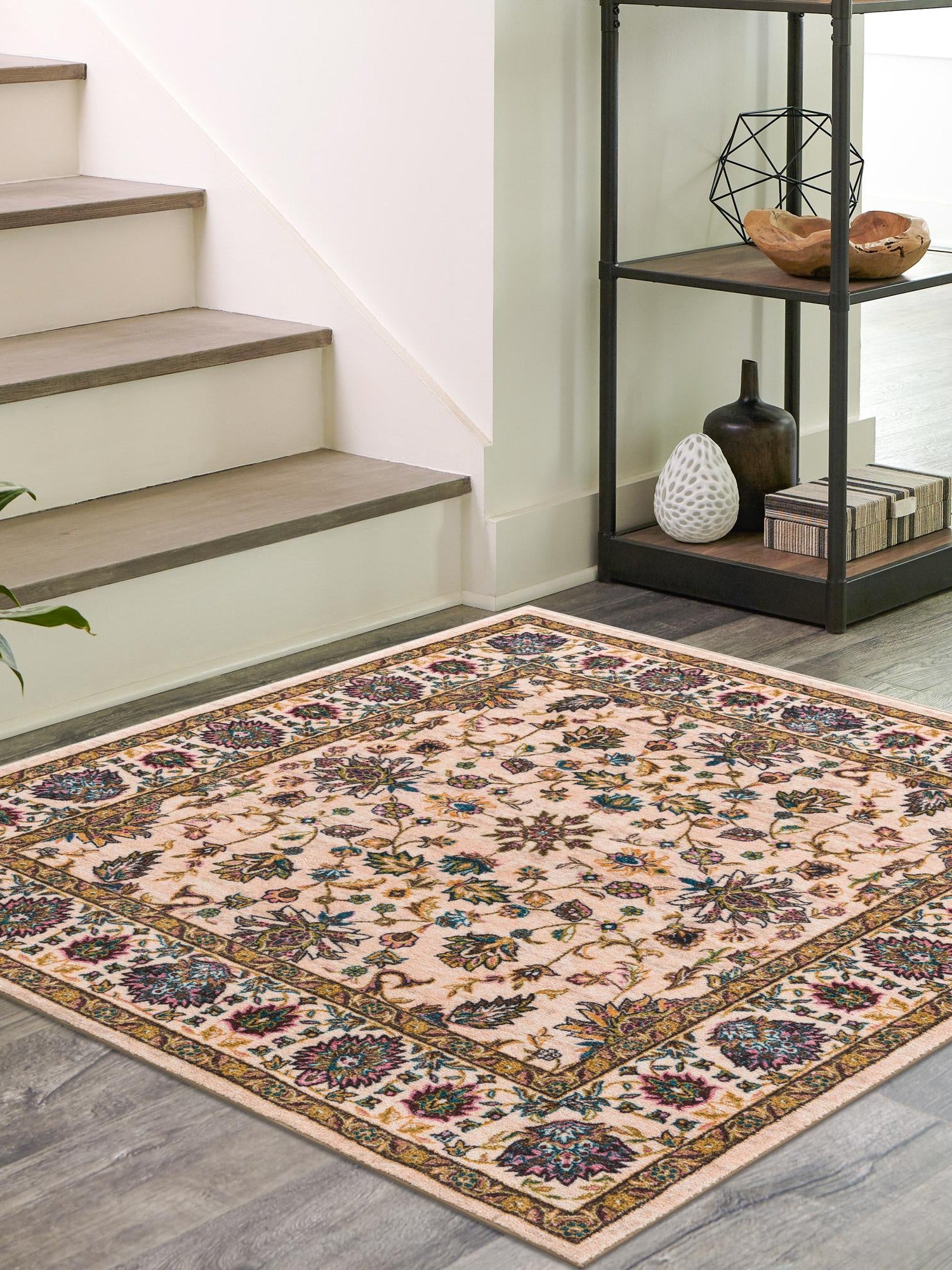Washable Ivory 3' 3 x 3' 3 Medina Square Area Rug Easy to Clean Stain Resistant & Durable Polyester Classic Carpet for Home Decor & Design for Sale at Rug Engine