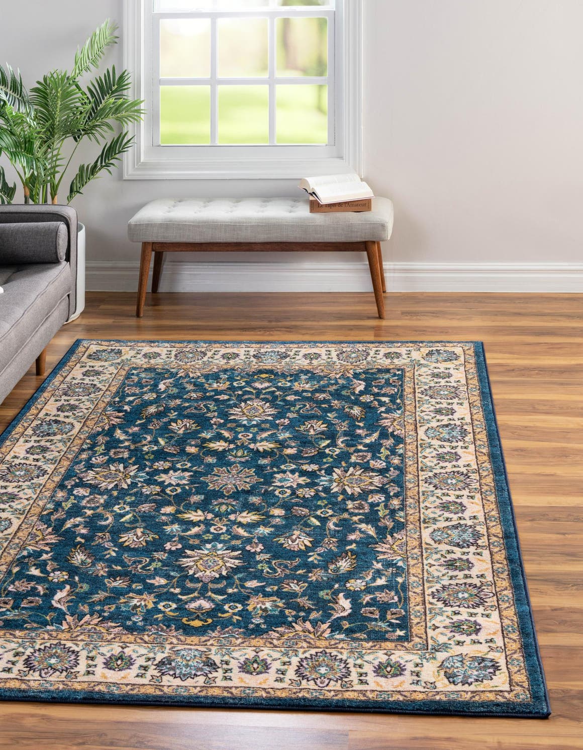 Washable Egyptian Blue 5' 3 x 7' 9 Medina Rectangle Area Rug Easy to Clean Stain Resistant & Durable Polyester Classic Carpet for Home Decor & Design for Sale at Rug Engine