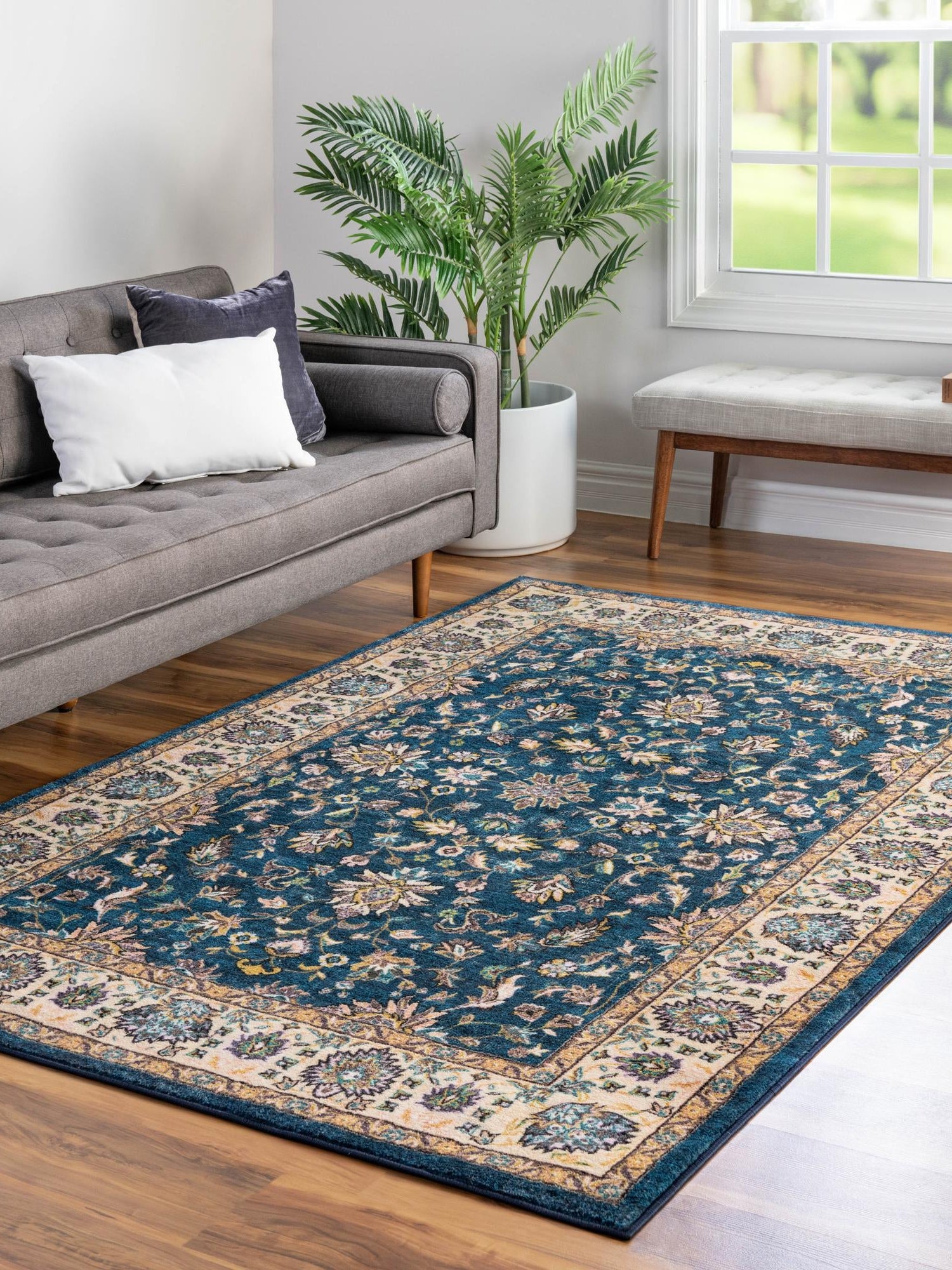 Washable Egyptian Blue 5' 3 x 7' 9 Medina Rectangle Area Rug Easy to Clean Stain Resistant & Durable Polyester Classic Carpet for Home Decor & Design for Sale at Rug Engine